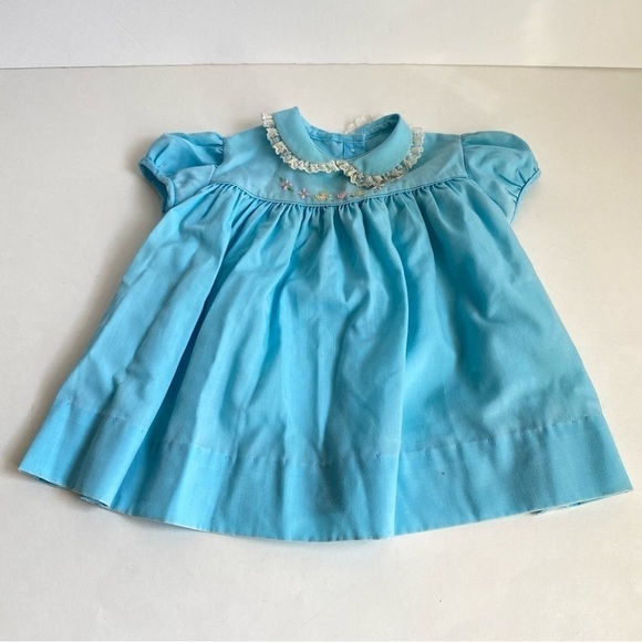 Vintage 80s Baby Clothes Dresses Diaper Cover Bloomers 3 6 Months Girls Blue - Picture 3 of 12
